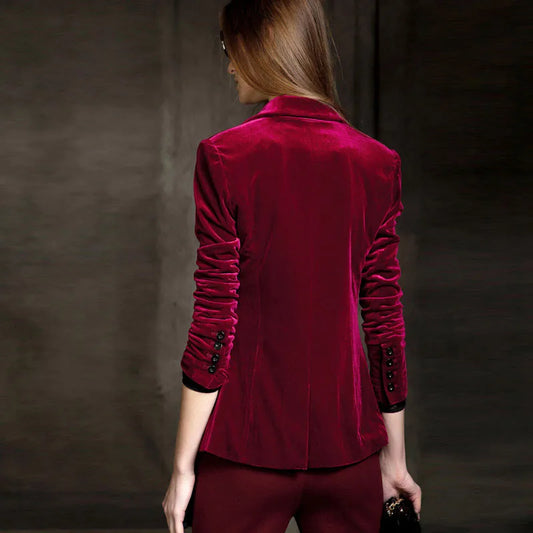 New Arrival High Quality Chic Europe women's velvet blazer Skinny Slim Fit Gold short OL jacket Blouses Suit Coat