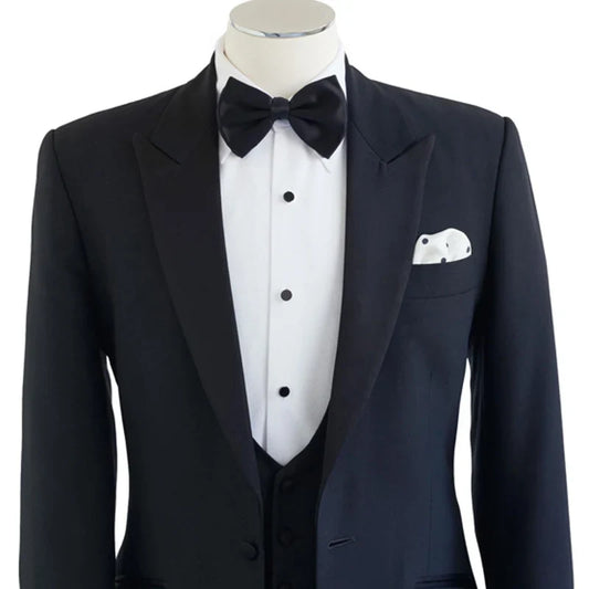 Navy Blue Business Men Suit One Button Peaked Lapel Wedding Tuxedos for Groom Three Piece Suit (Jacket+Vest+Pants)