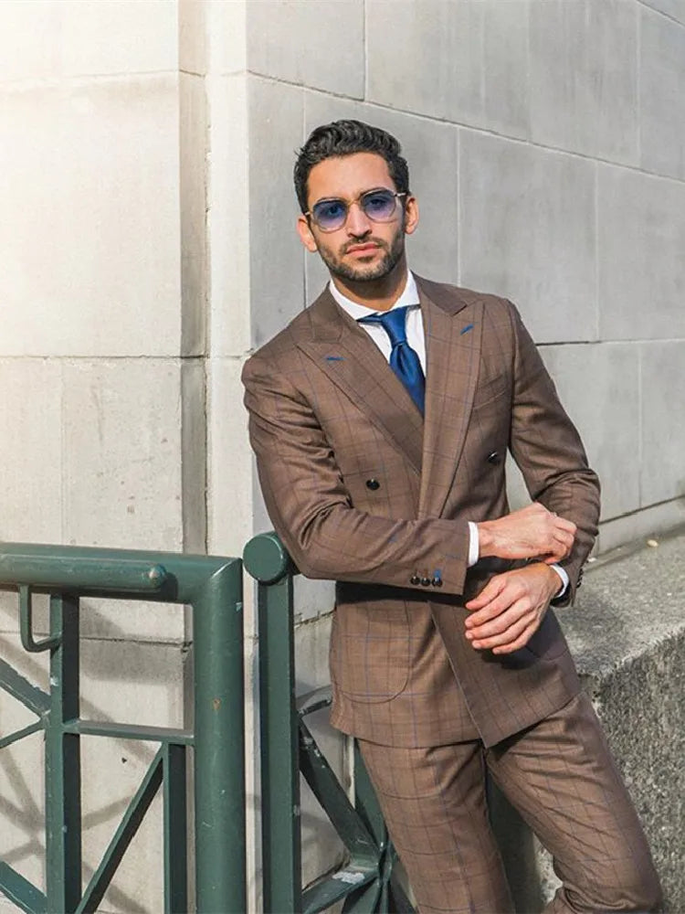 Tailor-Made 2 Pieces Plaid Fashion High Quality Men Suits Groom Tuxedos Wedding Coat Fashion Causal Prom Customized