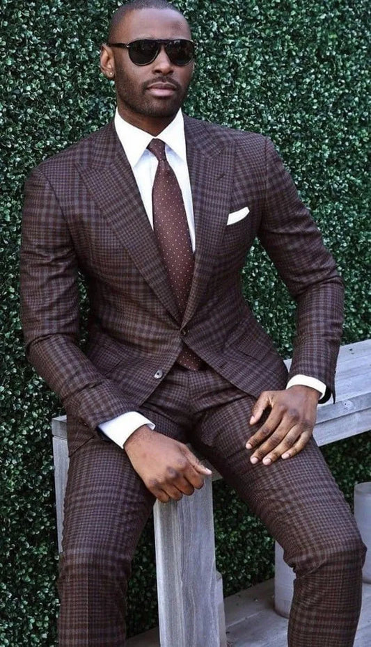 Costume Homme Men Suits 2 Pieces Damien Checkered Two Buttons High Quality Slim Fit Formal Business Wedding Causal Prom