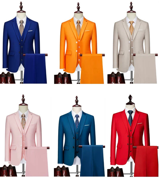 Blazers Set Suits for Men(Jacket + Vest + Pants)three Piece Set Solid Business Casual Slim Fit Formal Dress Groom Tuxedo Wedding