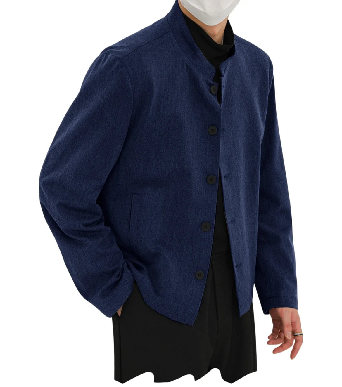 Men's Linen Blazer Stand Collar Slim Fit Suit Jacket Lightweight Breathable Soft Business Casual Daily Sport Coat for Spring