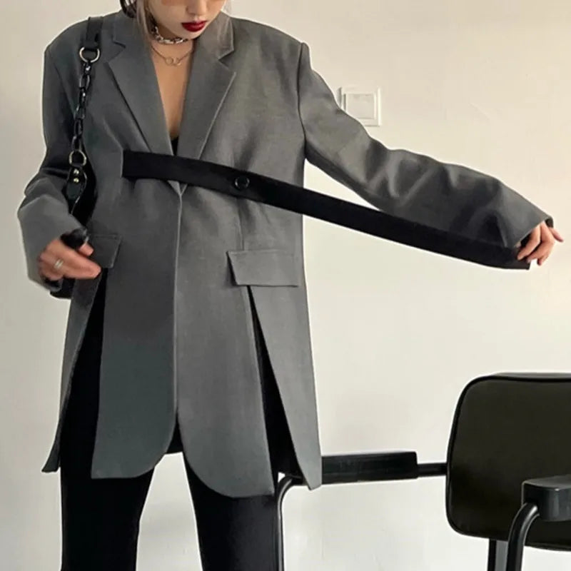 Spring Autumn New Women Blazer Niche Design Split Hem Ribbon Elegant Casual Fashion Chic Jacket High-end Trend Coat HK17058