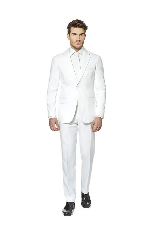 2-Piece White Slim Fit Men's Suit Notch Lapel Two Buttons Business Wedding Prom Groom Tuxedos Jacket & Pants Set