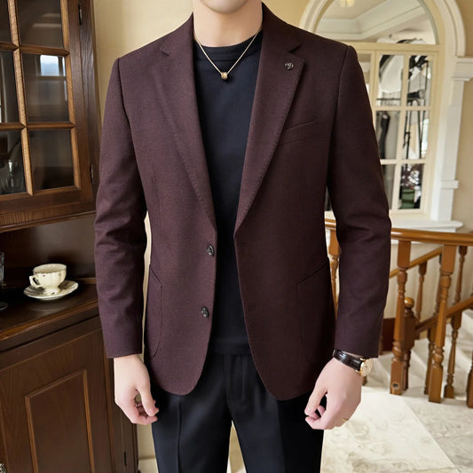 Men's Blazer Slim Fit Single-Breasted Casual Jacket in Wine Red