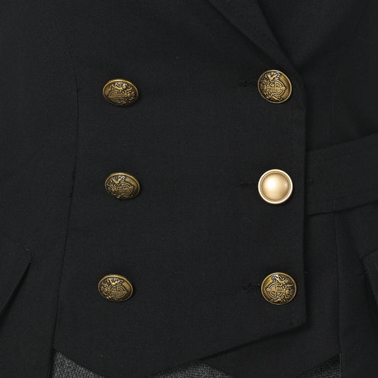 Women's Double-Breasted Steampunk Vest Black Sleeveless V-Neck Formal Tuxedo Style Victorian Waistcoat with Buttons