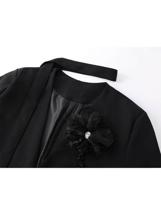 Women's Black Gothic Blazer Jacket Y2k Harajuku 2000s Vintage Long Sleeve Single Breasted 3D Floral Suit Coat Oversize Outerwear