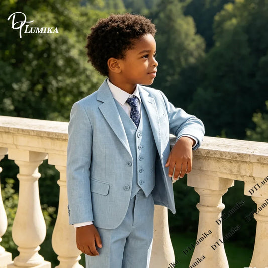 Boys Formal Linen Suit – 4-Piece Set for Weddings, Communion & Special Occasions