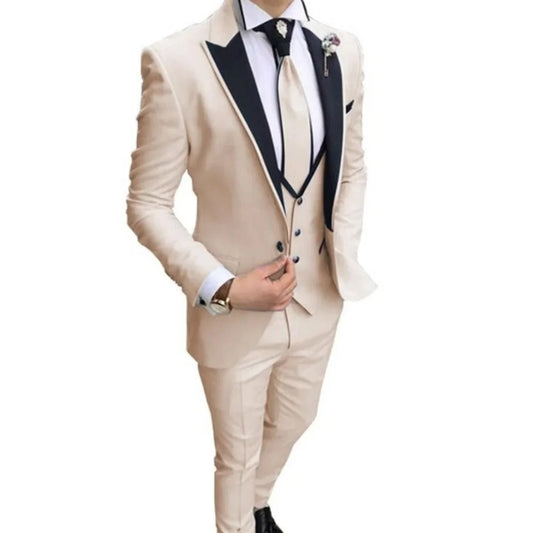 Blue 3 Piece Slim Fit Tuxedo Suit for Men Notch Lapel Custom Blazer Groom Wedding Prom Terno Suits Latest Design