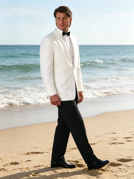 2 Pieces White Wedding Suit for Men Shawl Lapel Single Breasted Blazer And Pants Groom Tuxedo Prom Party Costume Homme Outfit