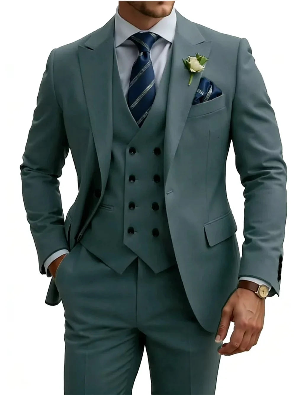 New Premium Solid Suit Set 3 Pieces Banquet Party Wear Handsome Peak Lapel Slim Fit Suits Wedding Groom Sets Plus Size Tuxedo