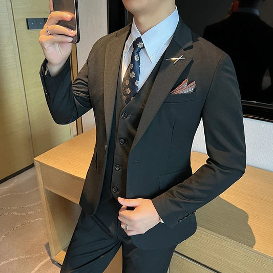 Plus Men's Wedding Groomsmen Suit Vest Trousers Set High Quality Business Three-Piece Outfit for Bridegroom Matching Ensemble