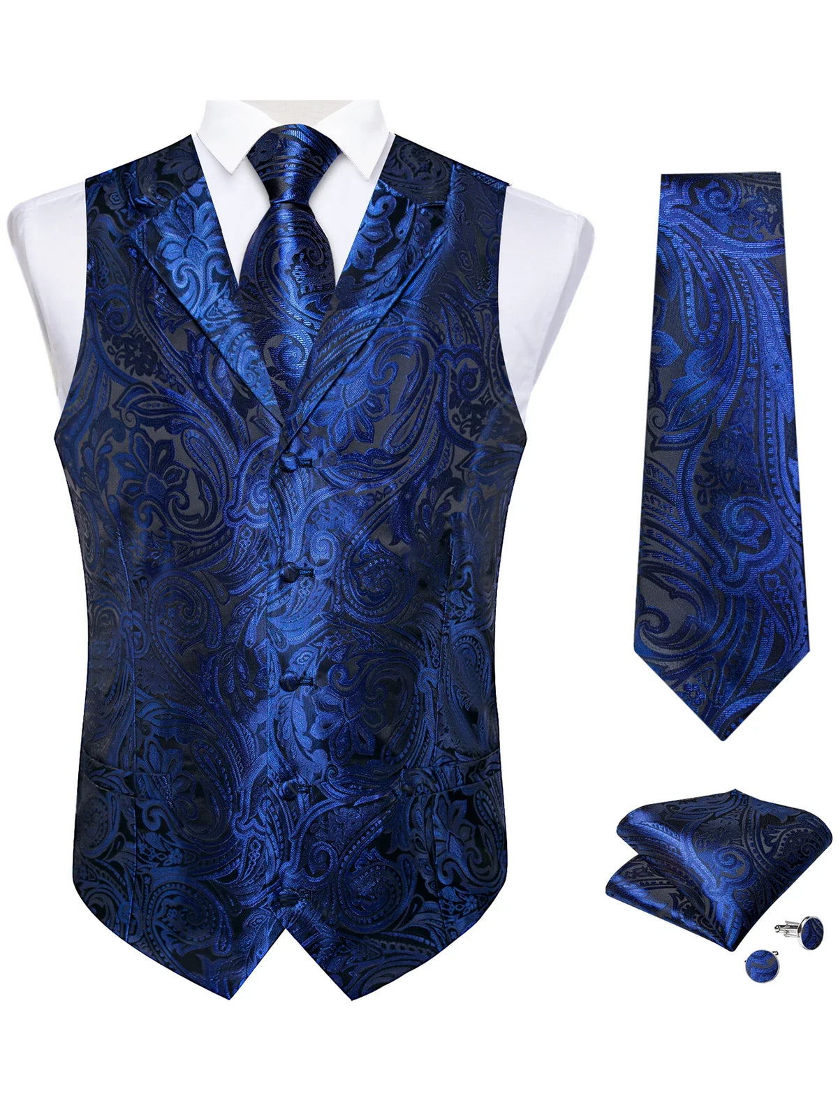 Men's Paisley Suit Vest & Tie Set – Formal Waistcoat with Necktie Pocket Square, Perfect for Weddings and Business Events