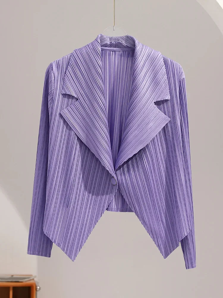 Pleated Coat Women's Early Autumn New Style 2023 Fashionable Versatile Suit Collar One Button Temperament Short Suit Top