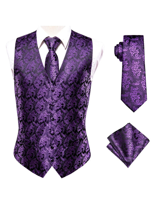 Men's Jacquard Vest 3-Piece Set for Wedding – Vest, Tie & Pocket Square