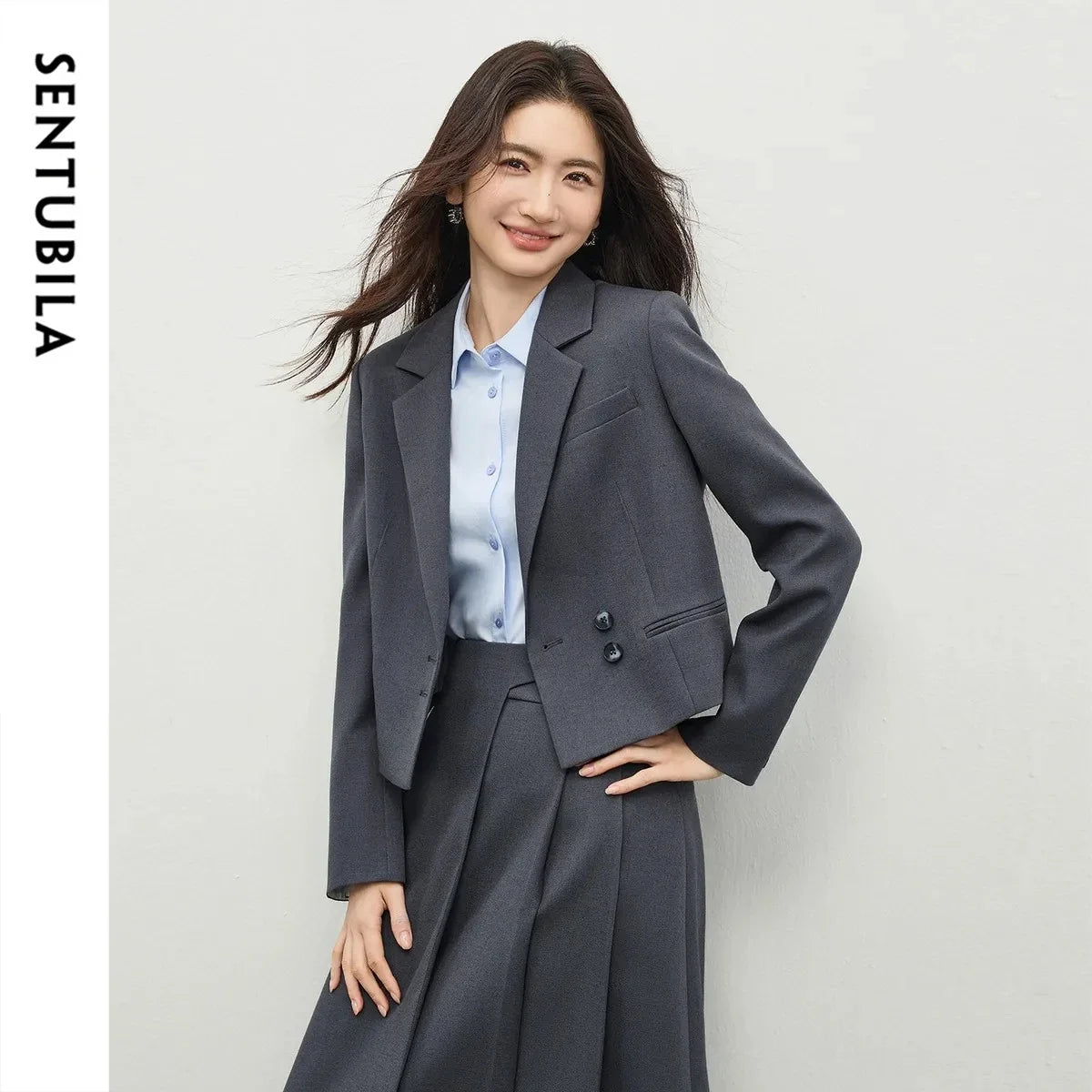 Women's Linen Commuter Blazer 2026 Spring Autumn New Cropped Jacket Minimalist Elegant Outerwear for Ladeis 161XC6215