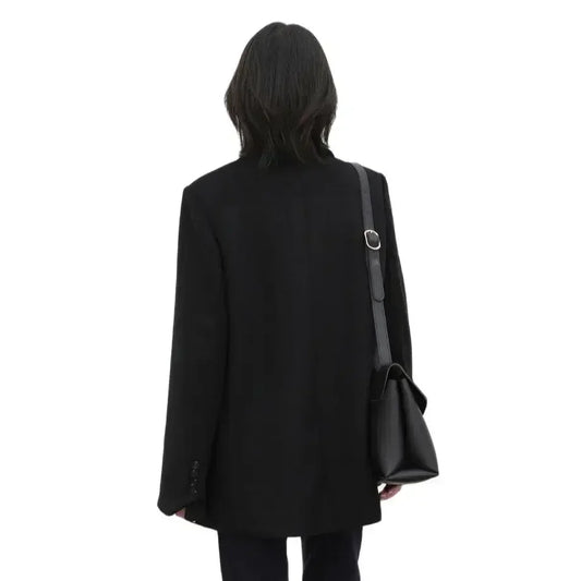 Autumn Winter Korean Women Woolen Blazer Cotton Lining Thick Warm Jacket Solid Color Coat Female Woman Office Lady Tops