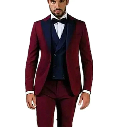 Wedding Tuxedos One Button Blazer Groomsmen Shawl Lapel Men Suits Slim fit Groom Wedding/Prom Man Blazer Jacket+Pants +Vest
