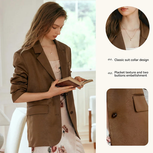 Women's French Style Coffee Blazer Vintage Suit Jacket 2026 Spring Autumn Jacquard Woven Draped Outwear Tops GM56QW93281