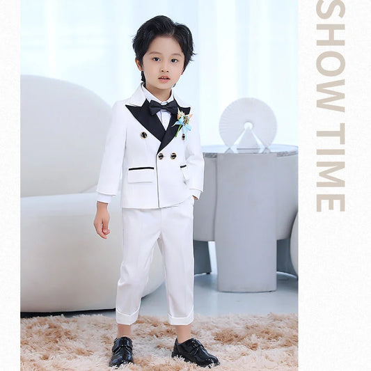 Boys Suits 2 Piece Formal Casual Slim Blazer with Pants Peak Lapel Double Breasted High Quality Wedding Fashion Kids Clothes
