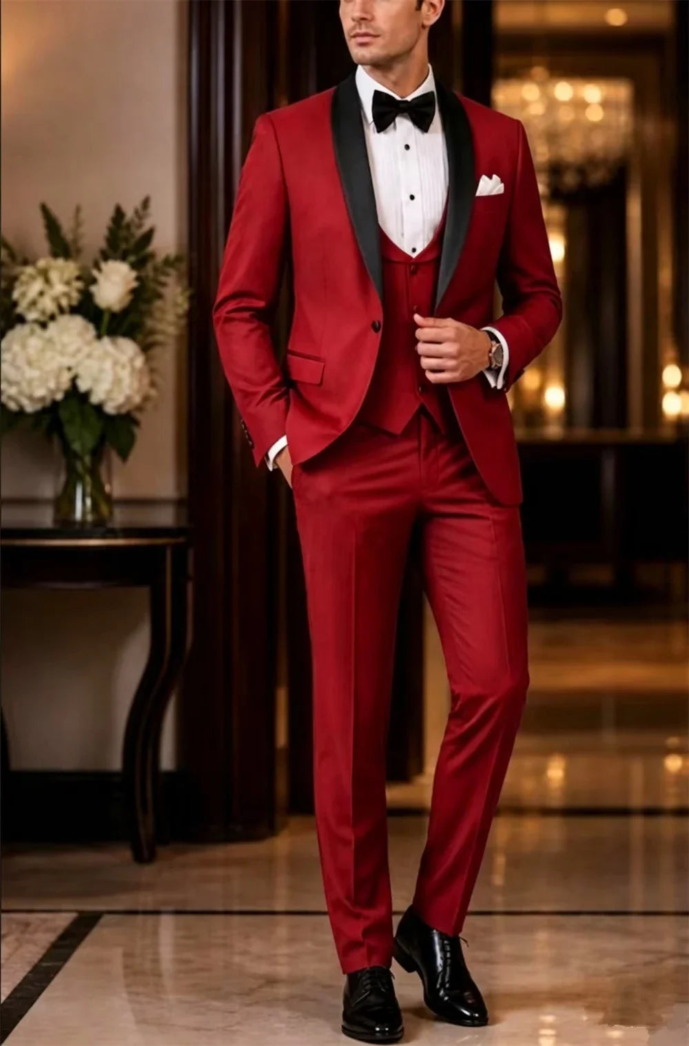Costume Homme 3 Pièces Élégant Mariage Marié Smoking Formel Coupe Ajustée Tenue Sur Mesure Costumes pour Homme (Veste+Gilet+Pantalon)