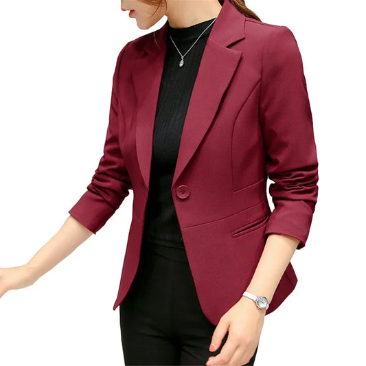 Black Women Blazer 2025 Formal Slim Blazers Lady Office Work Suit Pockets Jackets Coat Female Wine Notched Blazer Jackets Femme