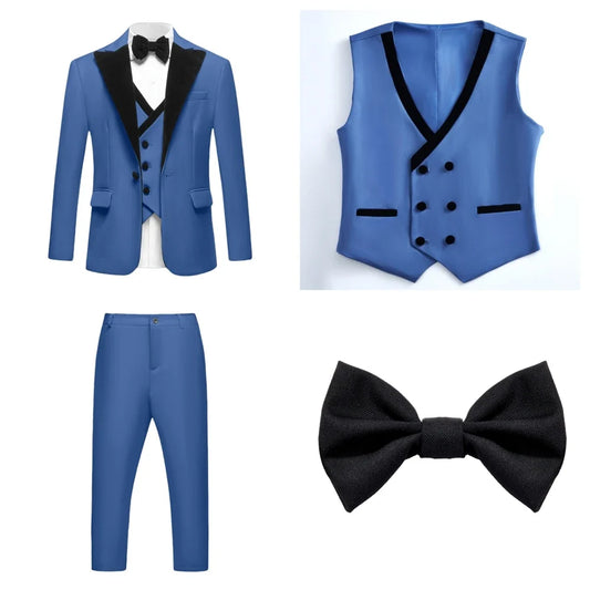Boys 4-Piece Formal Tuxedo Suit Set – Velvet Peak Lapel for Weddings & Graduations