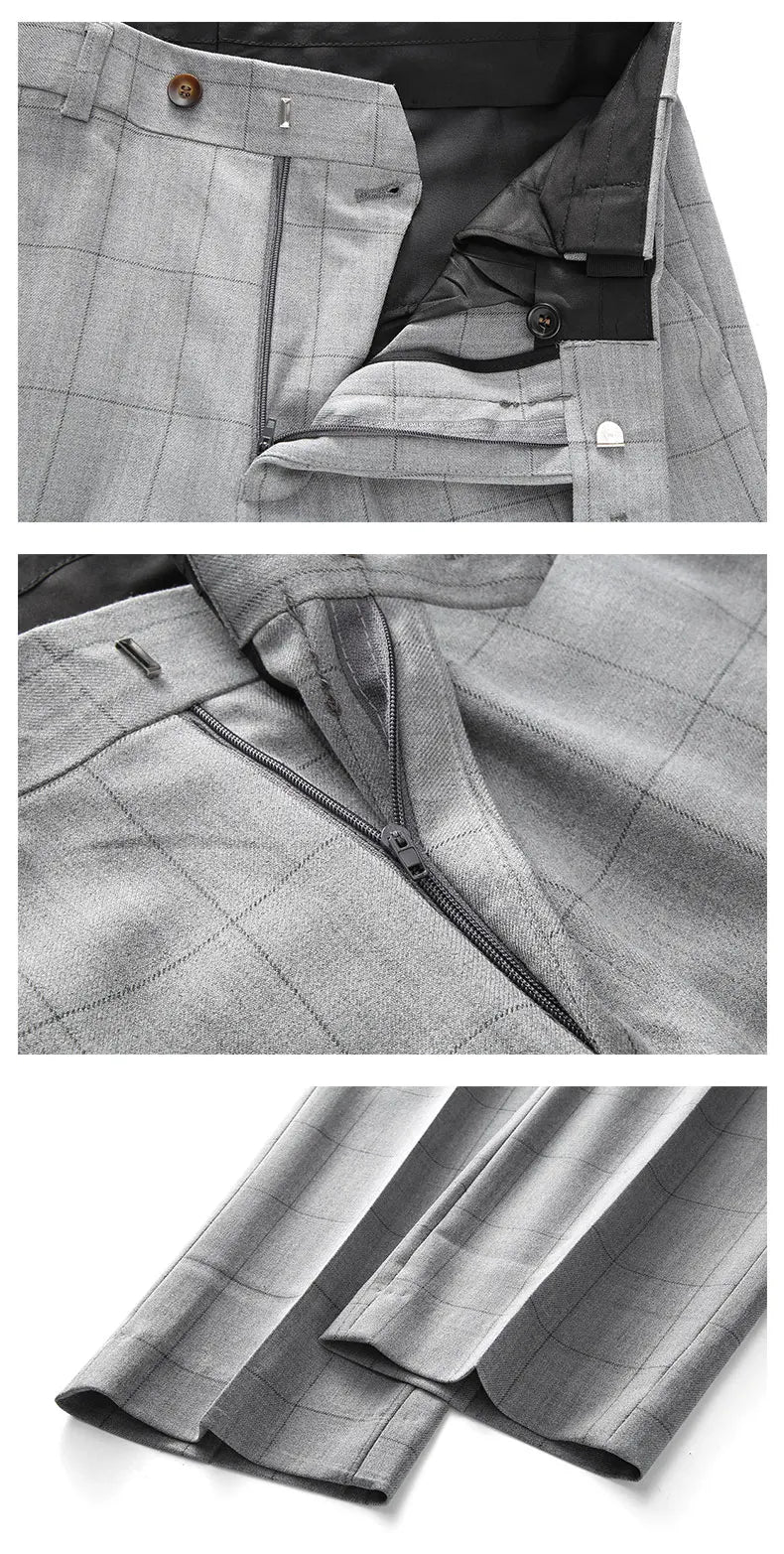 Business Casual Plaid (suit + Vest + Trousers) High-end Fashion Handsome Button Suit Korean Version Slim-fit Three-piece Set