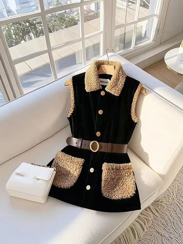 British Fashion Office Lady Black Patchwork Blazers Vest Spring Autumn Sleeveless Jackets Women Temperament Formal Slim Fit Top