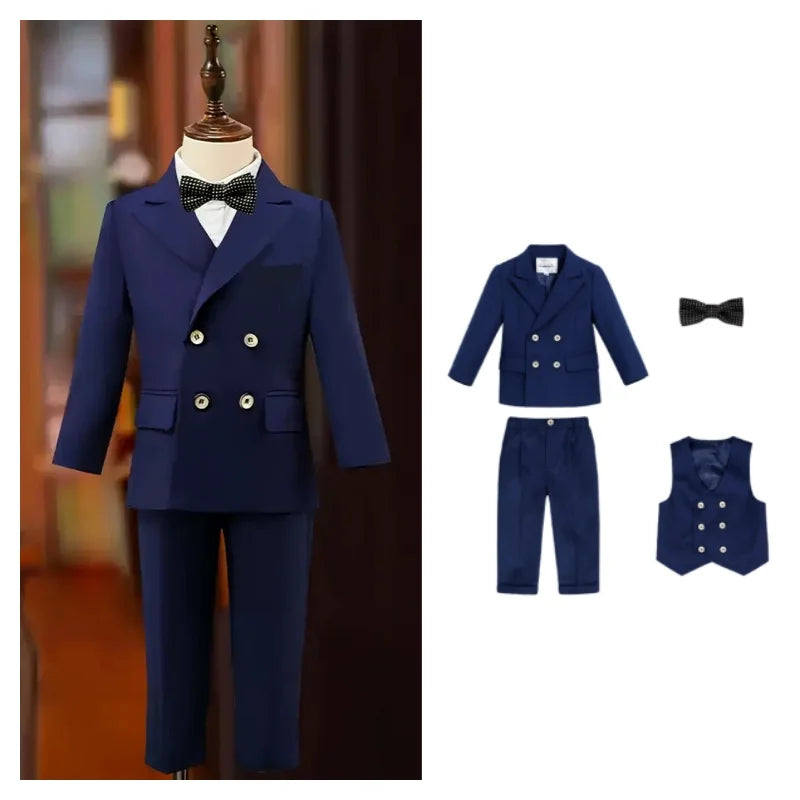 1-11 Years Boys Spring 4Pieces /Set Jacket Vest Pants Bowtie Wedding Suit Gentle Kids Birthday Dress Children Piano Host Costume