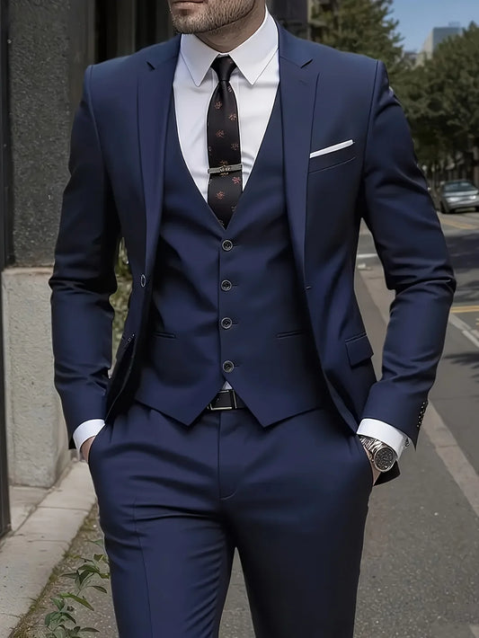 Men's Burgundy 3-Piece Suit Set (Blazer + Trousers Only, No Vest Included),Slim Fit Formal Business Wedding Party Jacket & Pants
