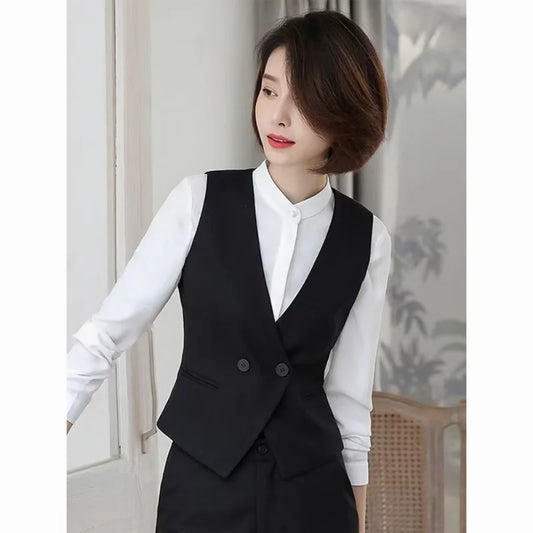 Women's Suit Vest Lapel Double-Breasted Business Slim Fit Sleeveless Women Office Work Female Waistcoat Short Vest Outerwear
