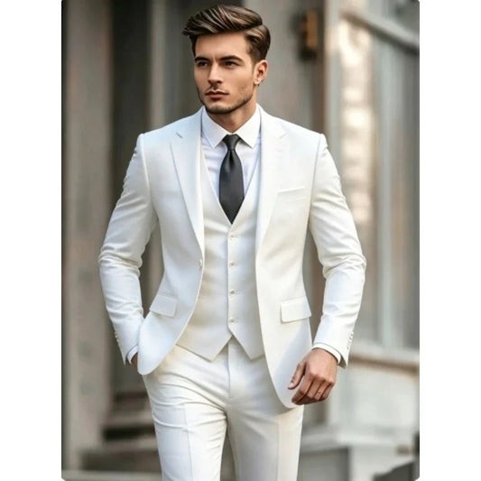 Costume de mariage pour hommesEnsemble de 3 pièces pour hommes grandes tailles, blazer gilet pantalon de couleur unie pour affaires et mariageCoupe moderne / Coupe classique