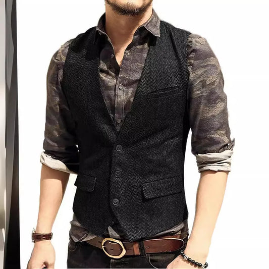 Herringbone Vest for Men – Single Breasted Blazer Waistcoat for Weddings & Smart Casual