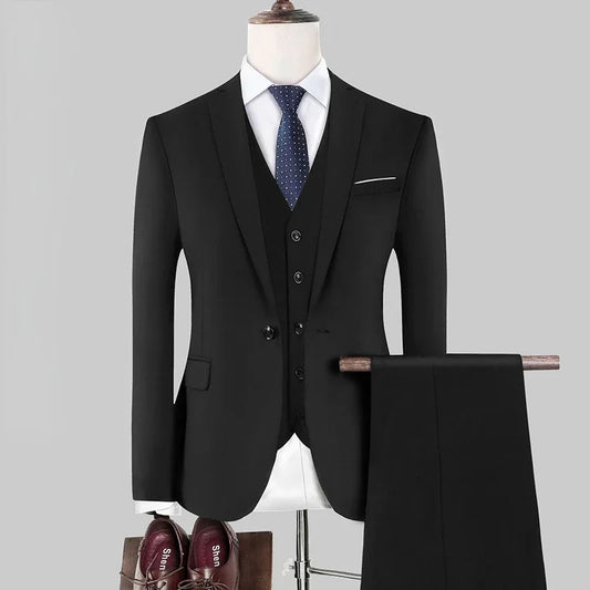 Men's Formal Suit Single Breasted Slim Fit Wedding Business Blazer Vest Pants Set