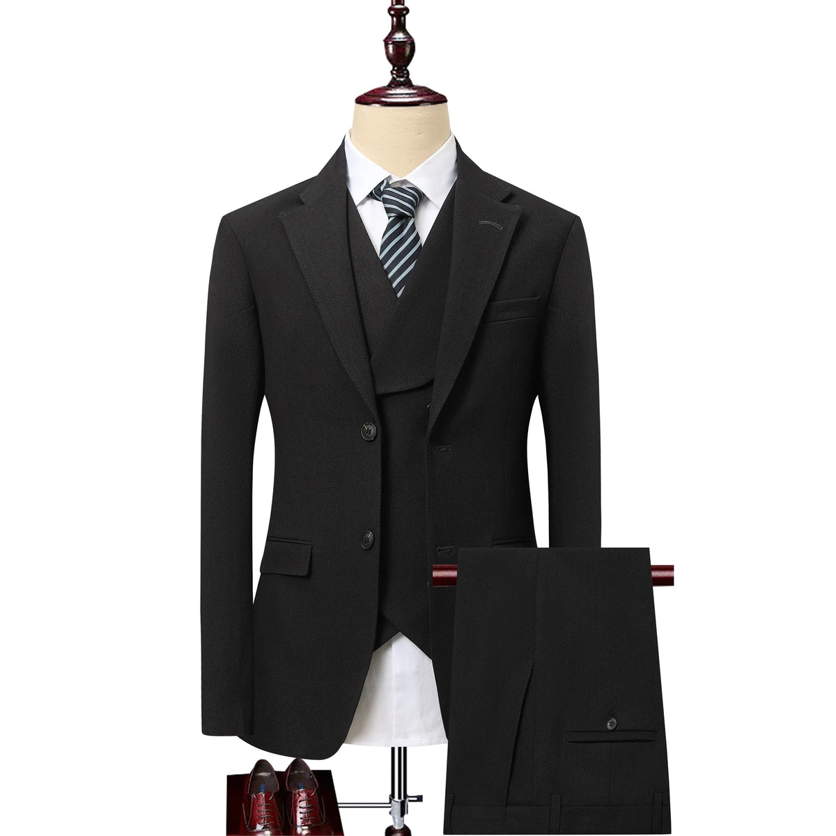 Men's 3-Piece Wedding Suit – Single Breasted Smart Casual Suit for Men – Burgundy, Navy Blue, Black, Dark Grey