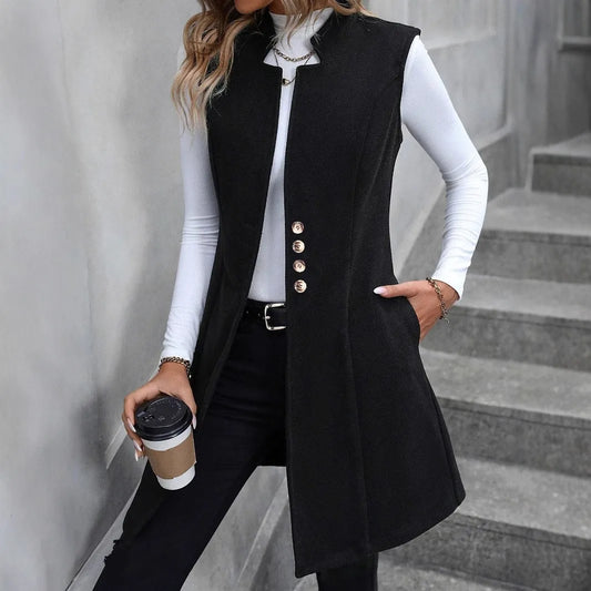New Autumn/Winter Women's Woolen Suit Vest, Elegant Sleeveless Outerwear