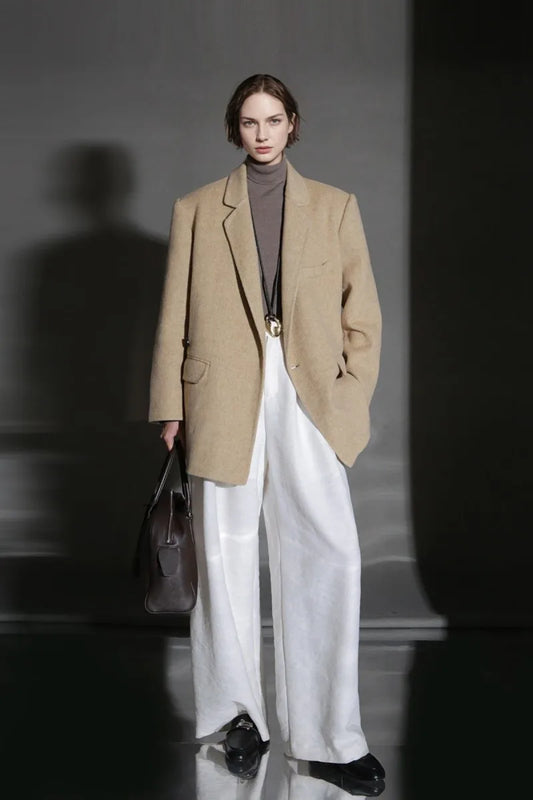 Autumn Winter Women Versatile Single Breasted Notched Suit Jacket Long Sleeve Office Ladies Elegant Blazers Loose Fit Coat Tops