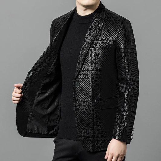 Men's Black Sheepskin Leather Blazer Single Breasted Oversized Winter Biker Style