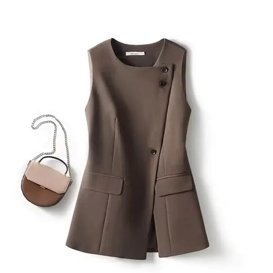 Temperament Women's Sleeveless Suit Vest Jacket 2026 Summer Ladies Irregular Waistcoat With lining Loose Korean Female Tops