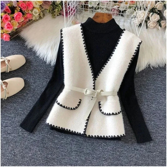 Korean 2023 New Women's Woolen Vest Leather And Fur Integrated Fashion Waistcoat Female V-Collar Sleeveless Short Jacket
