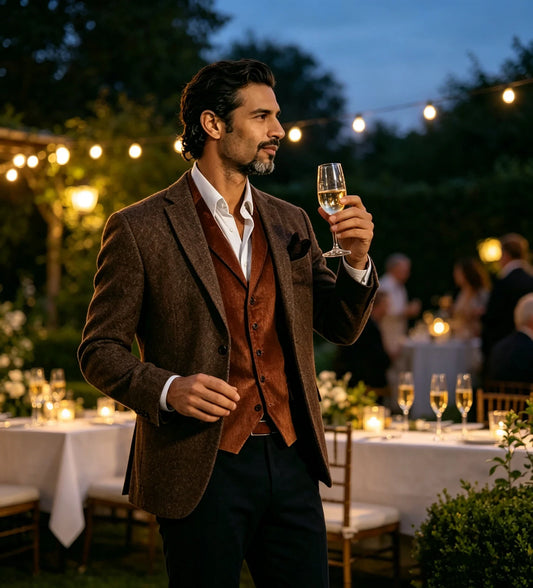(Only Coat) Men's Suit Brown Herringbone Blazer Prom Tuxedos Wool Tweed Single Breasted Two Buttons Bussiness/Wedding Jacket