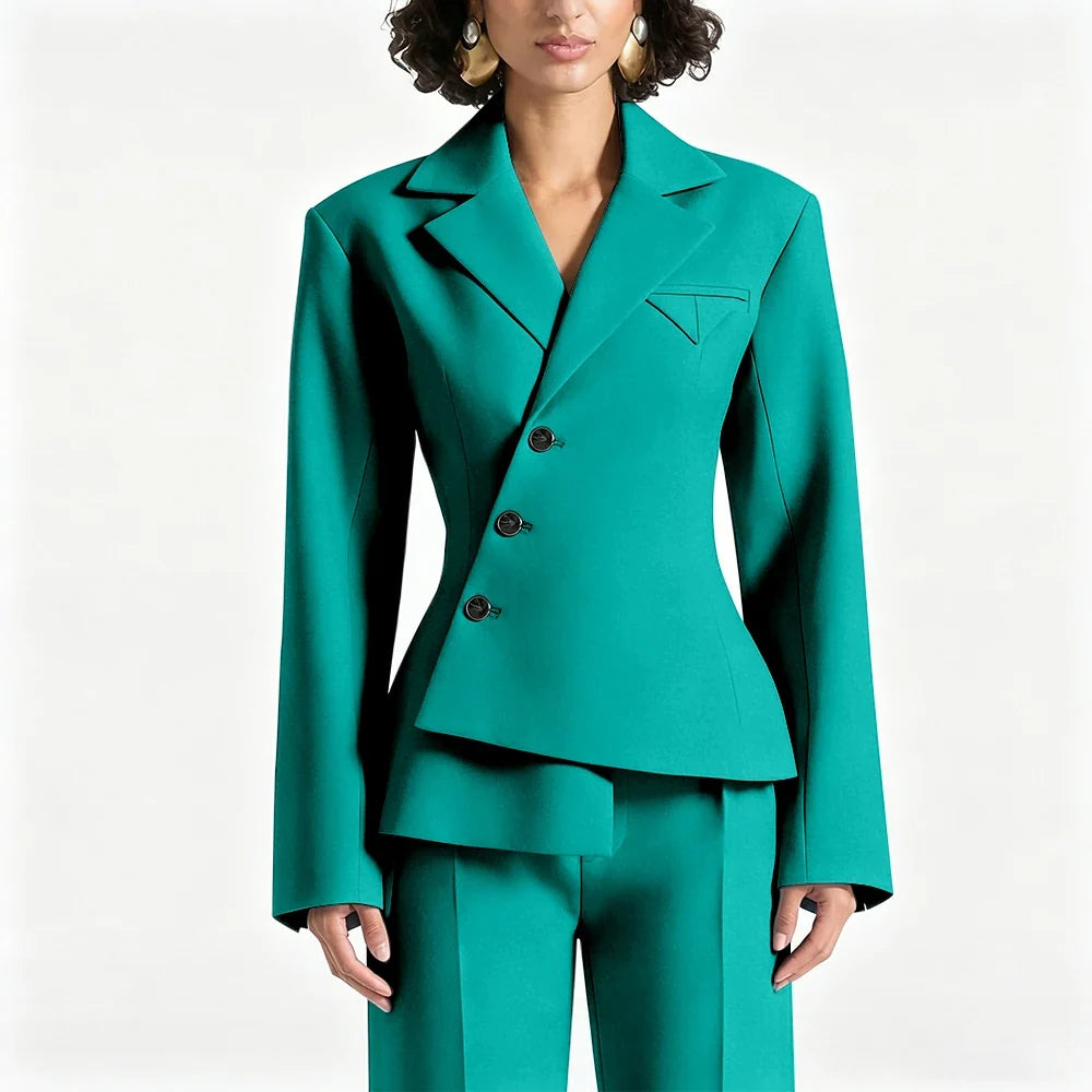 Black Asymmetric Blazer Suit Women's Slim Fit Single Breasted Notch Lapel Set Minimalist Office Modern Casual Workwear Outfit