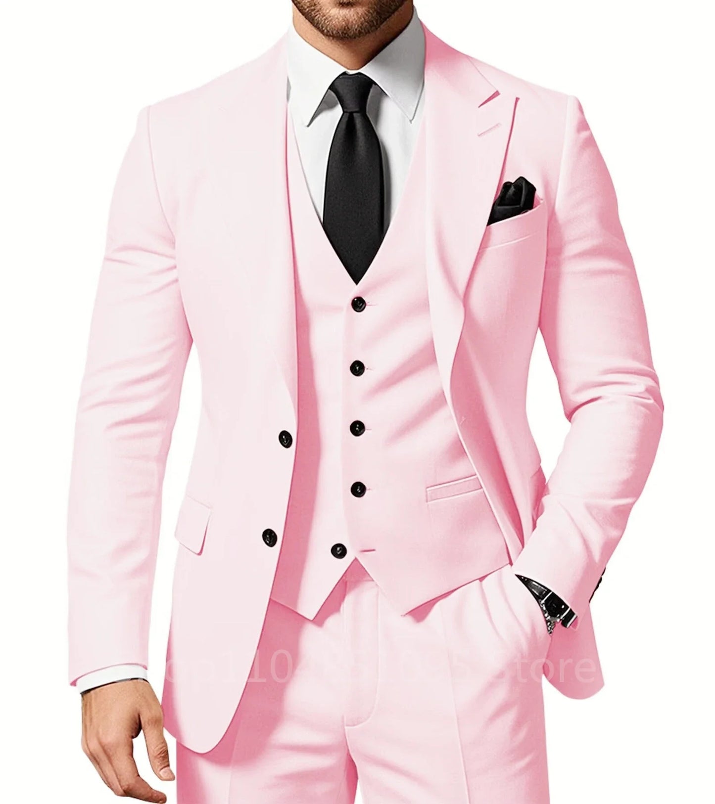 Costume de Mariage Homme Formel Solide - Marié, Garçon d'Honneur, Fête, Bal, Affaires, Bureau - Ensemble 3 Pièces : Blazer, Gilet, Pantalon