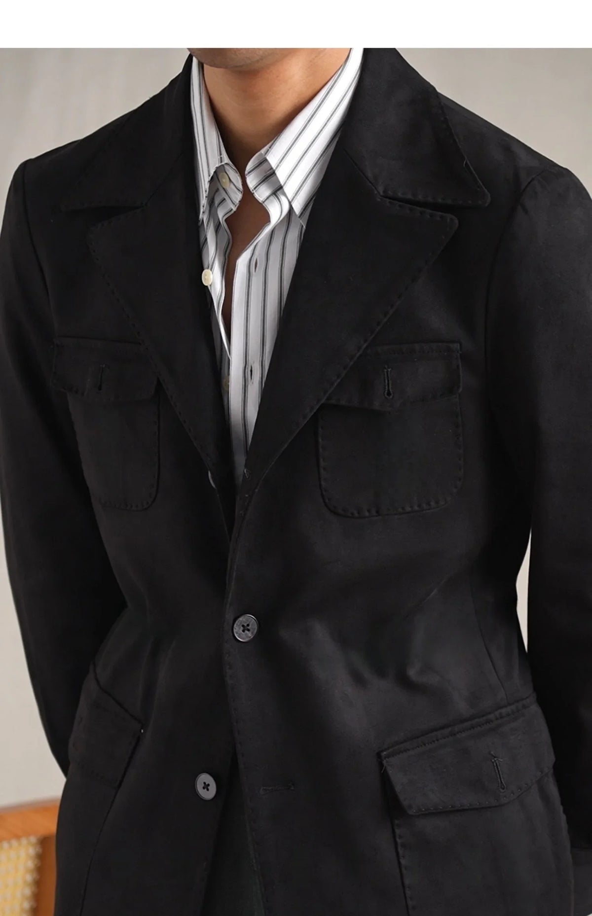 Hunting Jacket With Lapel Collar Men's Vintage-Style Faux Suede Blazer Fashionable Casual Italian Slim Fit Trendsetter Safari