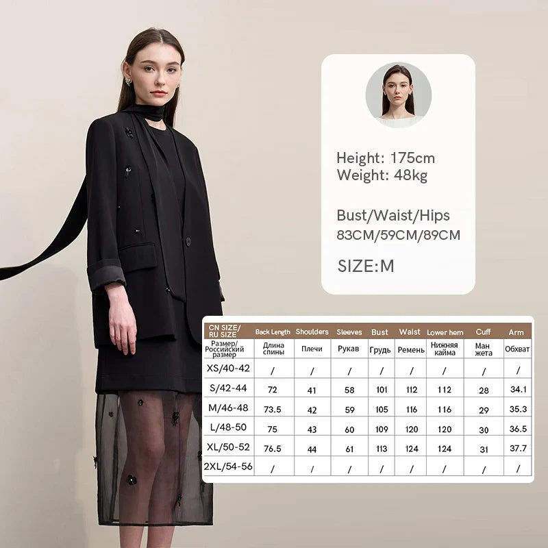 Women's Jacket 2026 Autumn New Elegant Commuter Beaded Flower Chiffon Streamer Tie Blazers Solid Loose V-Neck Top 12641078