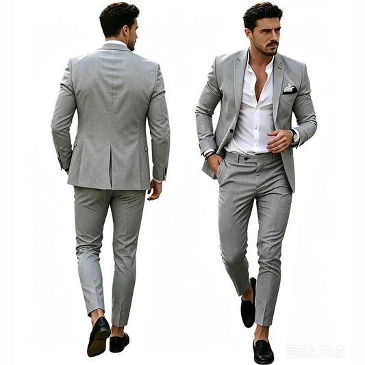 Mens Linen Pant Suits 2 Piece Set Summer One Button Blazer Jacket Slim Fit Trouser Smart Casual Wedding Business Commuting Wear