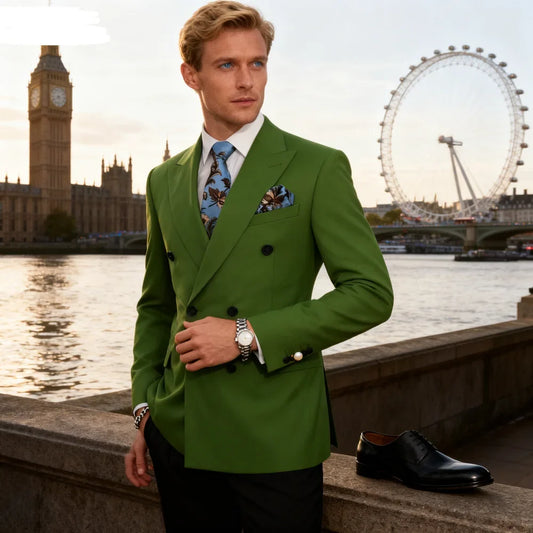 Men's Double-Breasted 2-Piece Suit – Peak Lapel Formal Outfit for Wedding & Business
