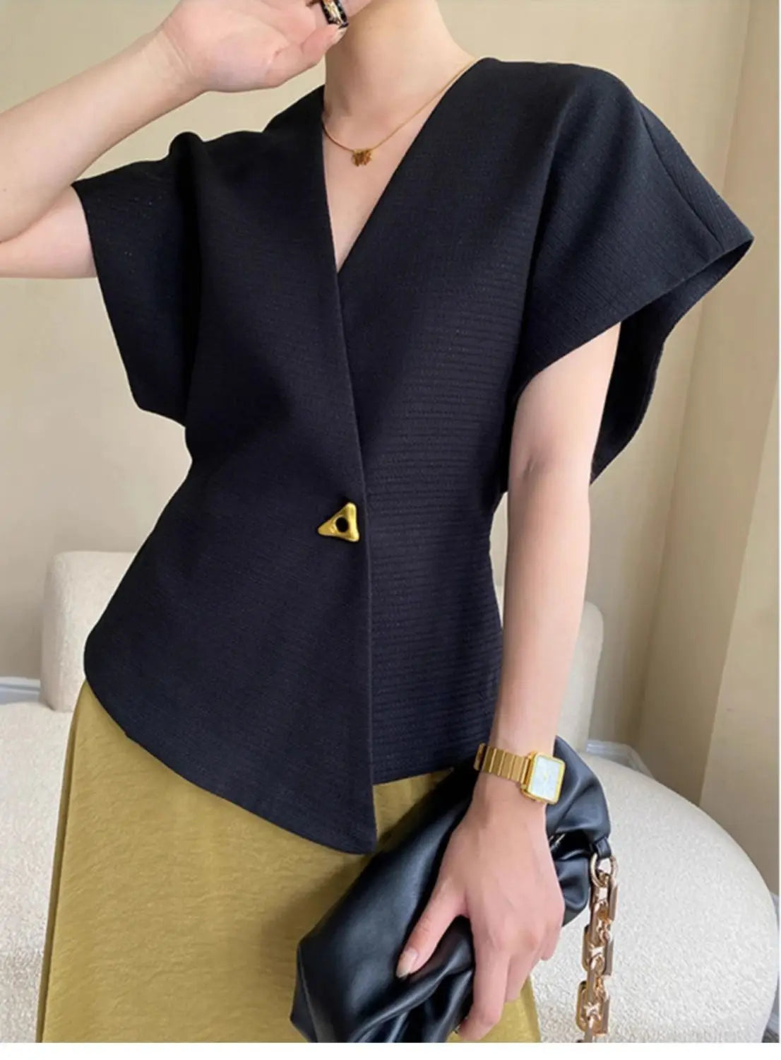 Summer French Asymmetric Blazer Vest Coat Women Drop Shoulder Sleeve Waistcoat One Button Waist Slim Fashion White Top