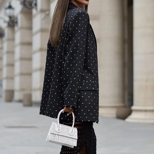 Spring Autumn 2026 Polka Dot Blazer Women Notched With Belt Loose Jacket Coat Women Clothing Female Casual 63994